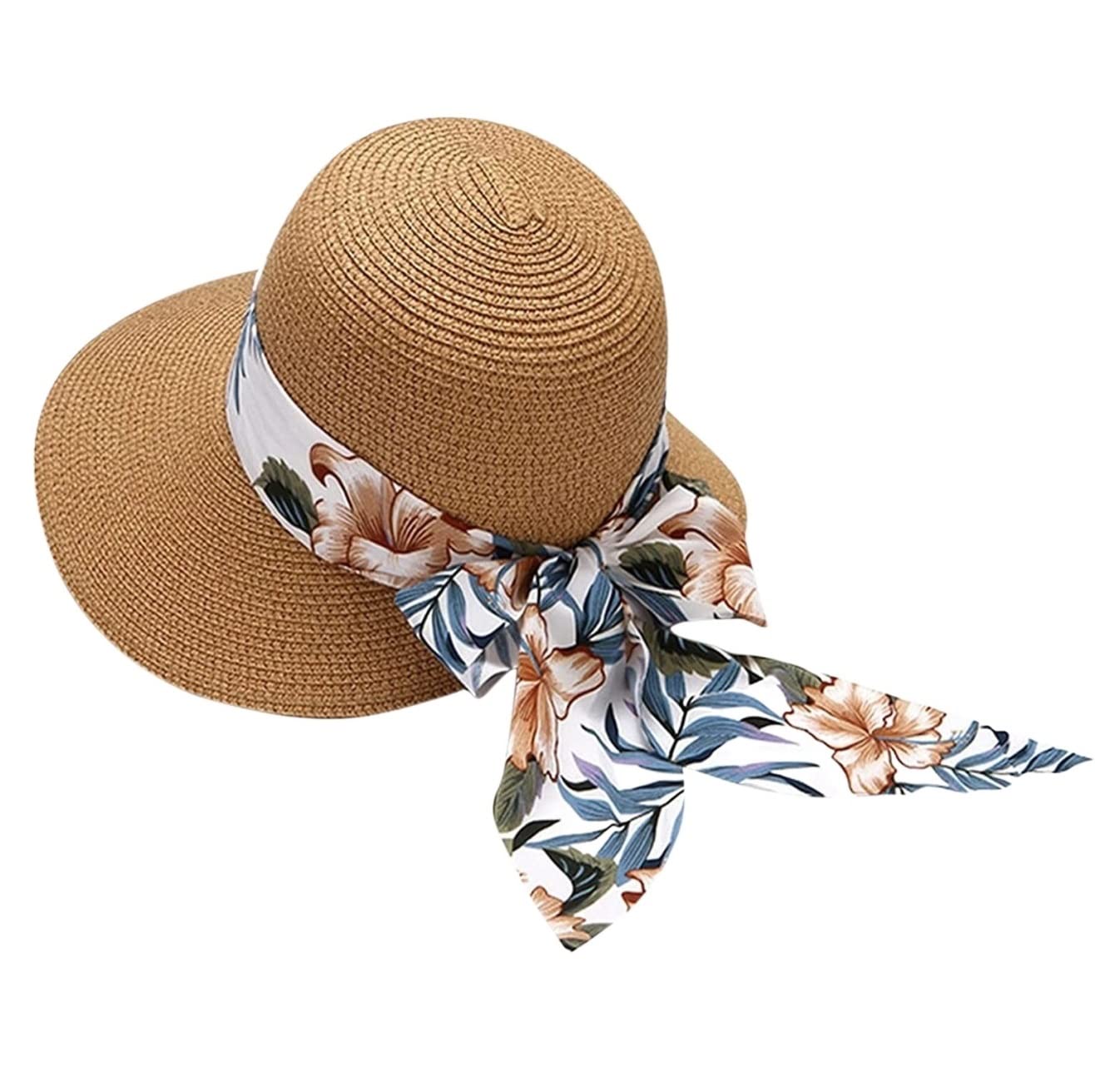 ビーチ帽子 日よけ帽子 麦わら帽子 サンハット 夏 女性の夏の麦わら帽子の浜の折り畳み式の日曜日の保..