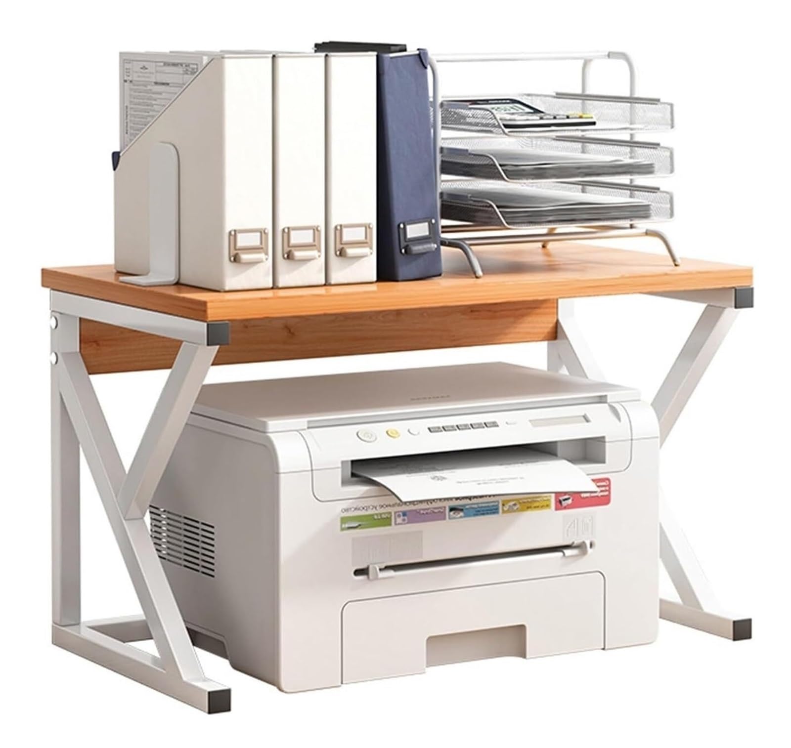 プリンターラック プリンター台 プリンタースタンド デスクトッププリンタスタンドオフィス用木製金属..