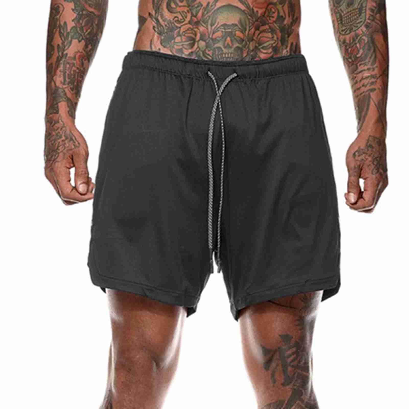 ワークアウトランニングショーツ メンズ ランニング ショートパンツ 2-in-1スタイル サイズ選択可能 伸縮性ウエストバンド 通気性のポリエステル素材 ランニ...