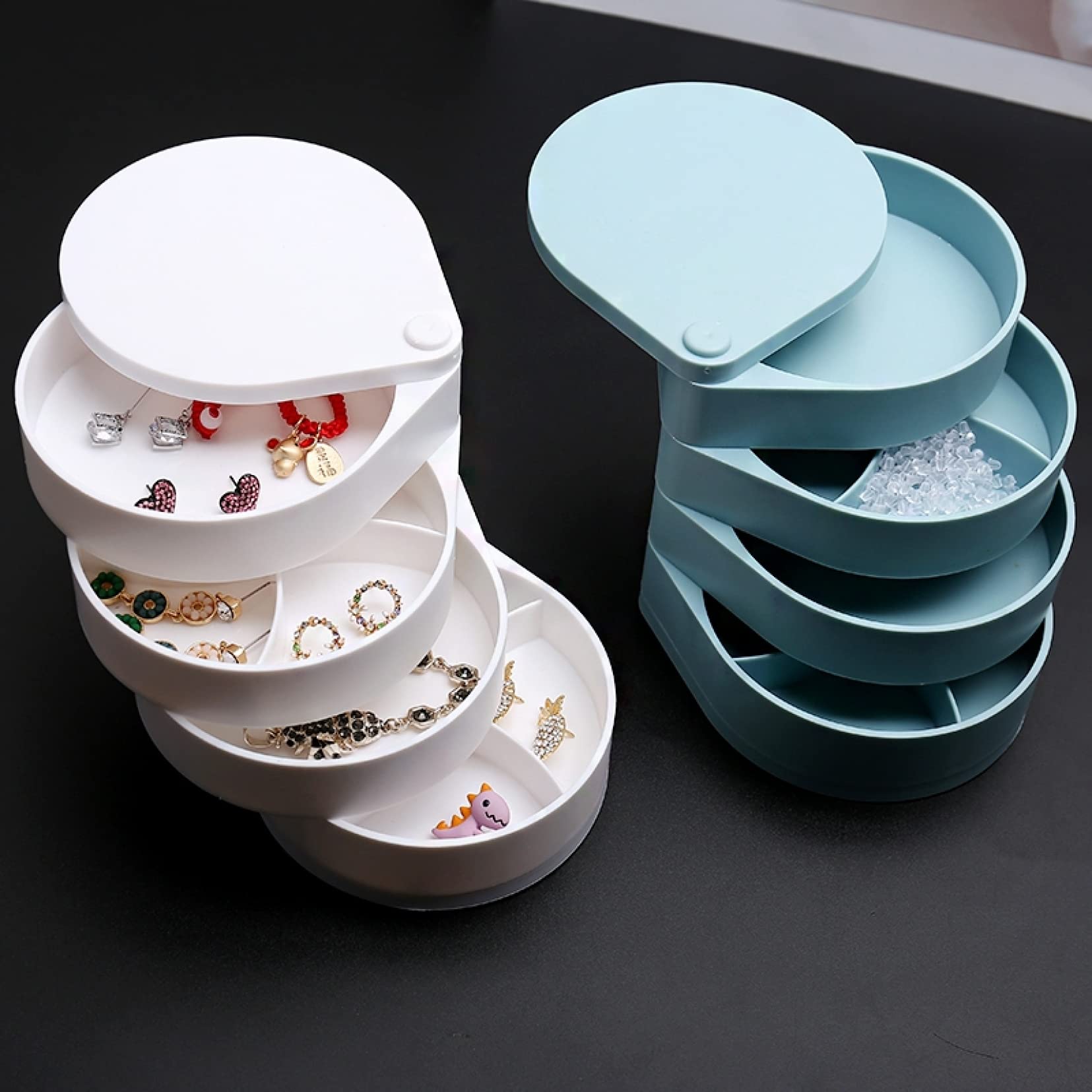 ジュエリーケース ジュエリーボックス 小型 回転式 4段 白 ピアス 指輪置き リング エアリング アクセサリー収納 アクセサリーケース 防塵 レディーズ