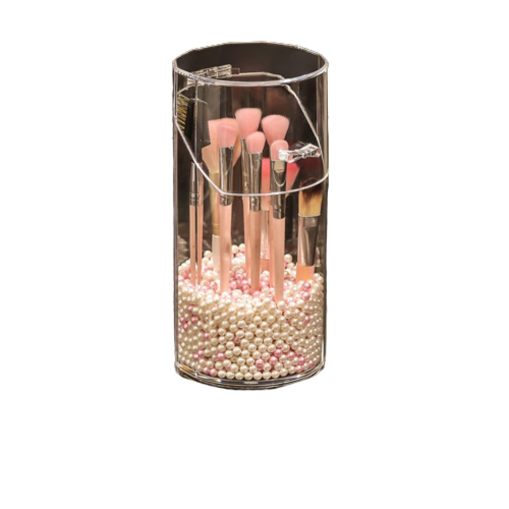 カッキガッキ メイクブラシスタンド メイクブラシケース メイクブラシ収納ボックス 蓋付き パール付き 透明 大容量 防水 防塵 メイクブラシ ホルダー コスメ収納 小物入れ 化粧筆 ギフト