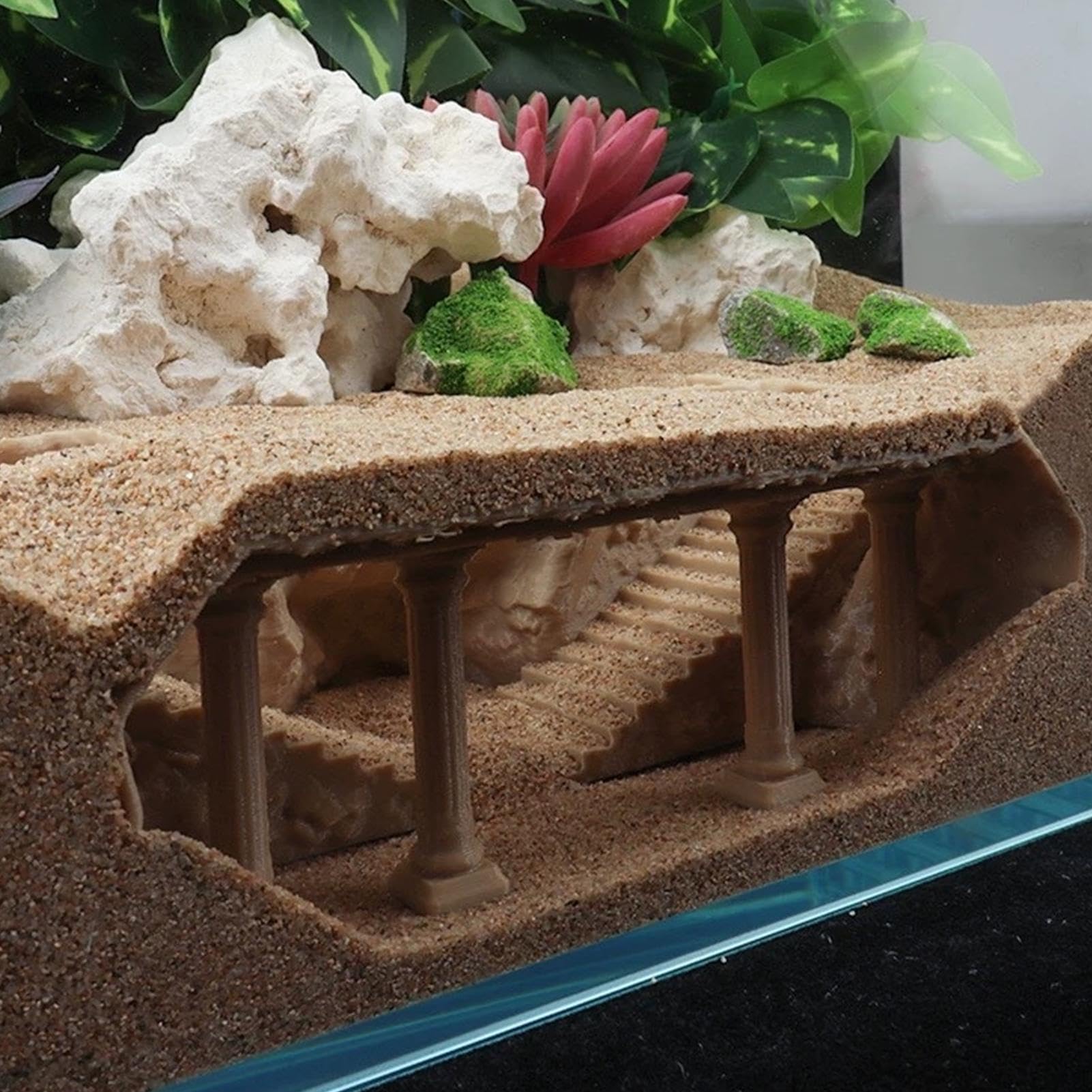 爬虫類用 シェルター トンネル 隠れ家 古代遺跡風 レイアウト用品 飼育ケージ アクセサリー 爬虫類 両生類 トカゲ ヤモリ 飼育環境 装飾用 オブジェ 樹脂製の商品画像 2