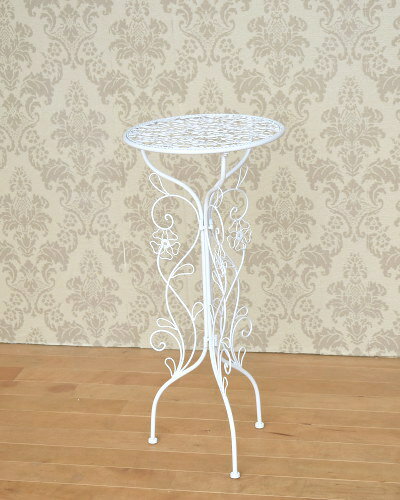 サイドテーブル 丸型 アイアン ホワイト 花モチーフ 花台 