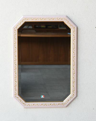 八角ミラー ピンク ゴールド イタリア製 壁掛け 八角形 ウォールミラー 鏡 ヨーロピアン 輸入 オシャレ インテリア エレガント 可愛い 風水 玄関 リビング デザイン