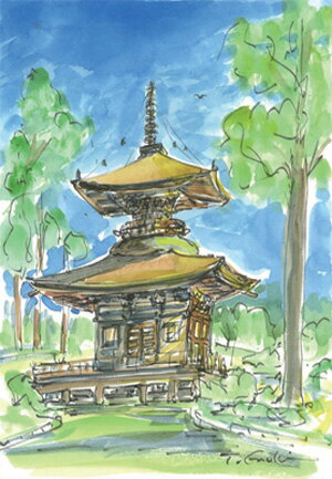 榎木孝明 絵画・アート(版画額装品)/朝日をあびて／高野山/日本の風景