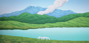 Rakuten - 国武久巳 絵画・アート(版画額装品)/あそ草千里/日本の風景