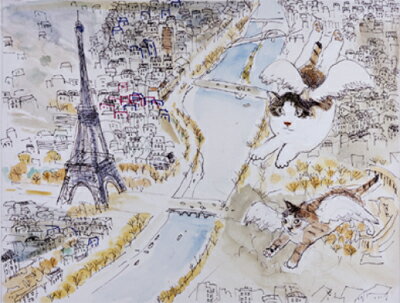 Rakuten - 久下 貴史 絵画・アート(版画額装品)/ボンジュール！パリ/ねこ・ネコ・猫