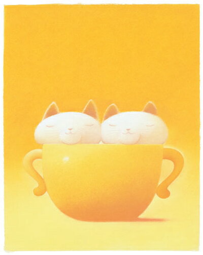 渡辺 宏 絵画・アート(版画額装品)/いつも二人で/ねこ・ネコ・猫