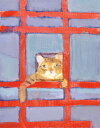 久下 貴史 絵画・アート(版画額装品)/格子にかこまれたシゲオならぬバロン/ねこ・ネコ・猫