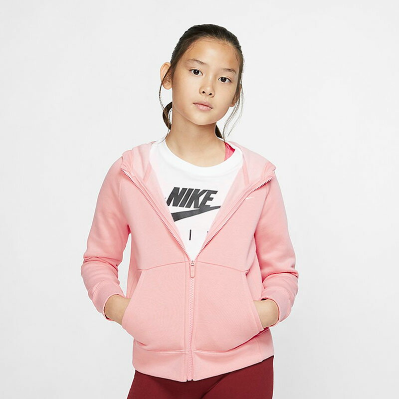 スウェット 長袖 パーカー キッズ 女の子 ジュニア 子供服 ナイキ NIKE YTH ガールズ フルジップフーディ 裏フリース スポーツウェア 130-160cm スエット アウター 女児 普段使い ピンク 上着 羽織/BV2712-697