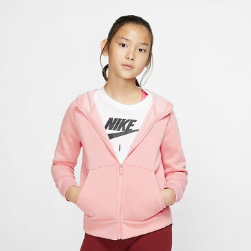 スウェット 長袖 パーカー キッズ 女の子 ジュニア 子供服 ナイキ NIKE YTH ガールズ フルジップフーディ 裏フリース スポーツウェア 130-160cm スエット アウター 女児 普段使い ピンク 上着 羽織/BV2712-697