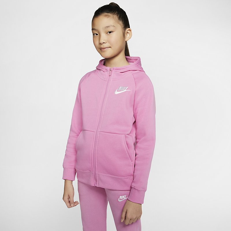 スウェット 長袖 パーカー キッズ 女の子 ジュニア 子供服 ナイキ NIKE YTH ガールズ PE フルジップ フーディ 裏フリース/スポーツウェア 130-160cm スエット アウター 女児 普段使い ピンク系 上着 羽織/BV2712-693