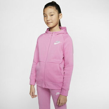 スウェット 長袖 パーカー キッズ 女の子 ジュニア 子供服 ナイキ NIKE YTH ガールズ PE フルジップ フーディ 裏フリース/スポーツウェア 130-160cm スエット アウター 女児 普段使い ピンク系 上着 羽織/BV2712-693