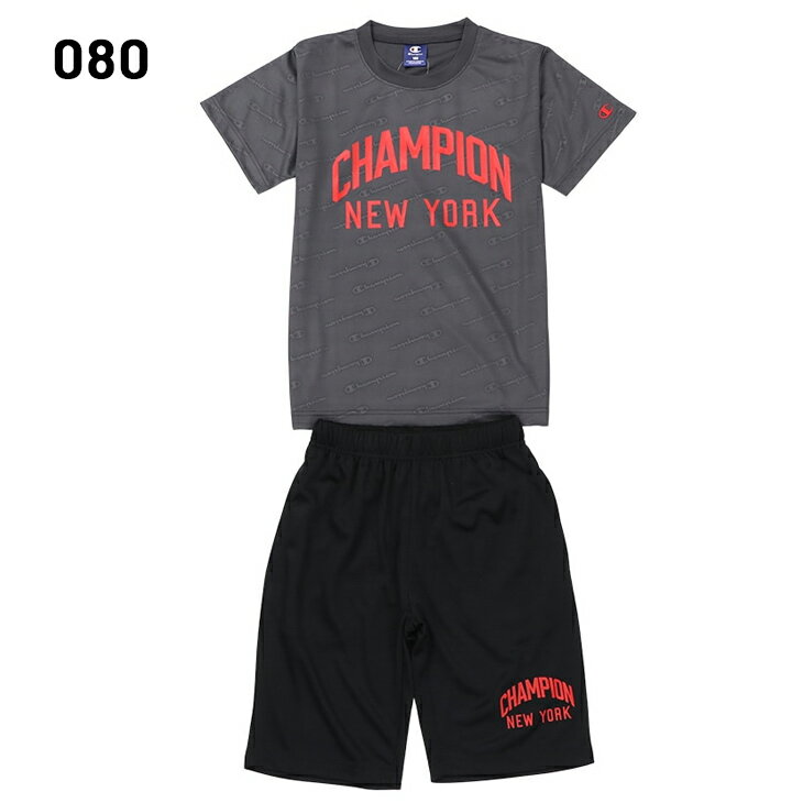 チャンピオン キッズ 半袖 Tシャツ ショートパンツ 上下 Champion Tシャツスーツ 130-160cm 子供服 ジュニア スポーツウェア プリントT ハーフパンツ セットアップ 子ども 男の子 女の子 上下組 運動 デイリー 普段着 部屋着 ブランド アパレル/CK-ZSW03 2