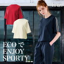 bAz バズ / NAWA レディース フィットネスウェア 日本製 送料無料 ECOライントップス アイボリー/ネイビー/レッド M/L ECOダブルニット 2...