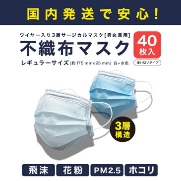 不織布マスク 40枚セット使い切りタイプ 花粉 飛沫 PM2.5 ホコリ 遮断 UVカット 男女兼用 風邪 かぜ ほこり 予防 花粉 ウイルス 対策 大人 ポスト投函　お一人様1点まで ついで買いに