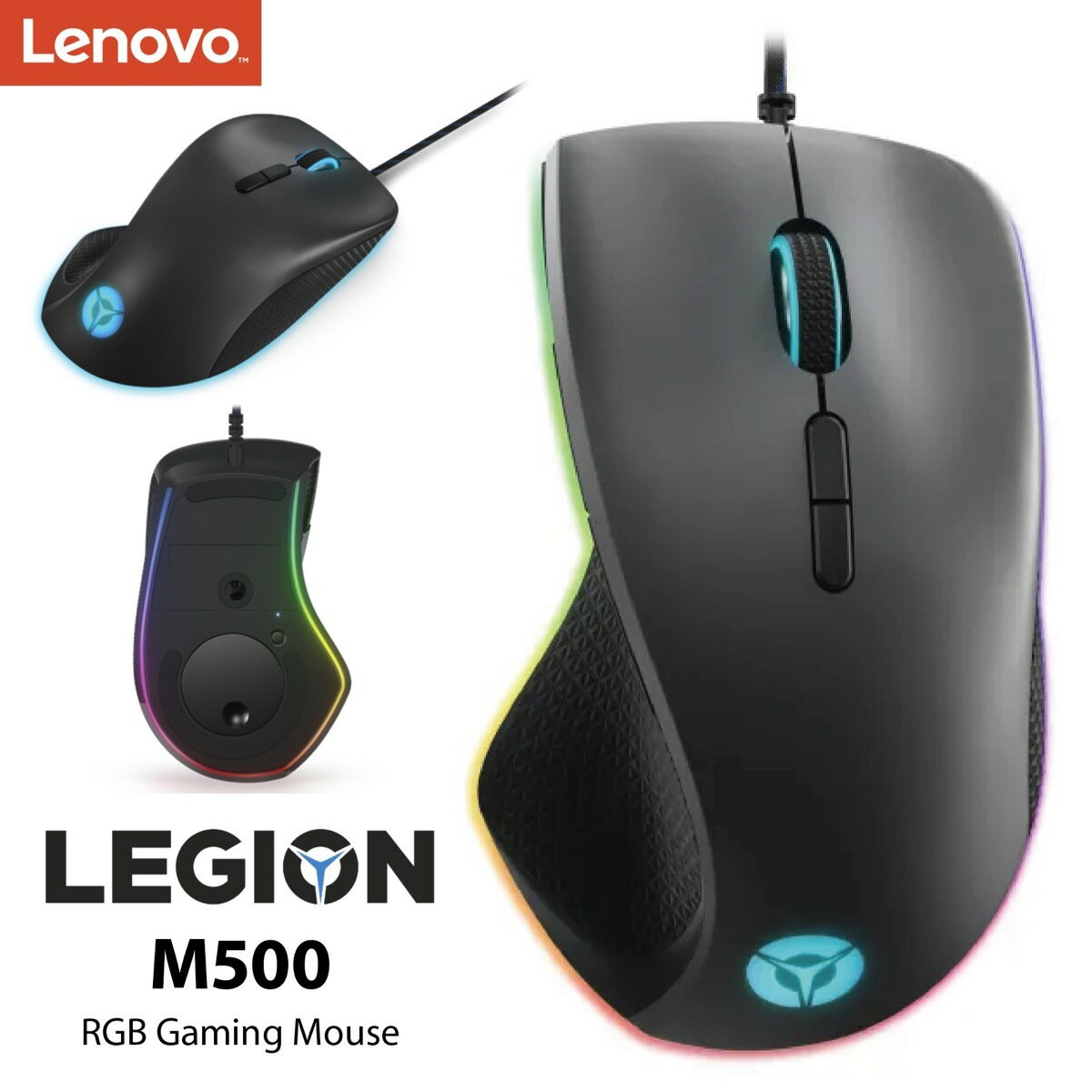 Lenovo LEGION M500 RGB ゲーミングマウス 7ボタン プログラム 16000DPI RGBライティング 50G PMW3389 有線 レノボ …