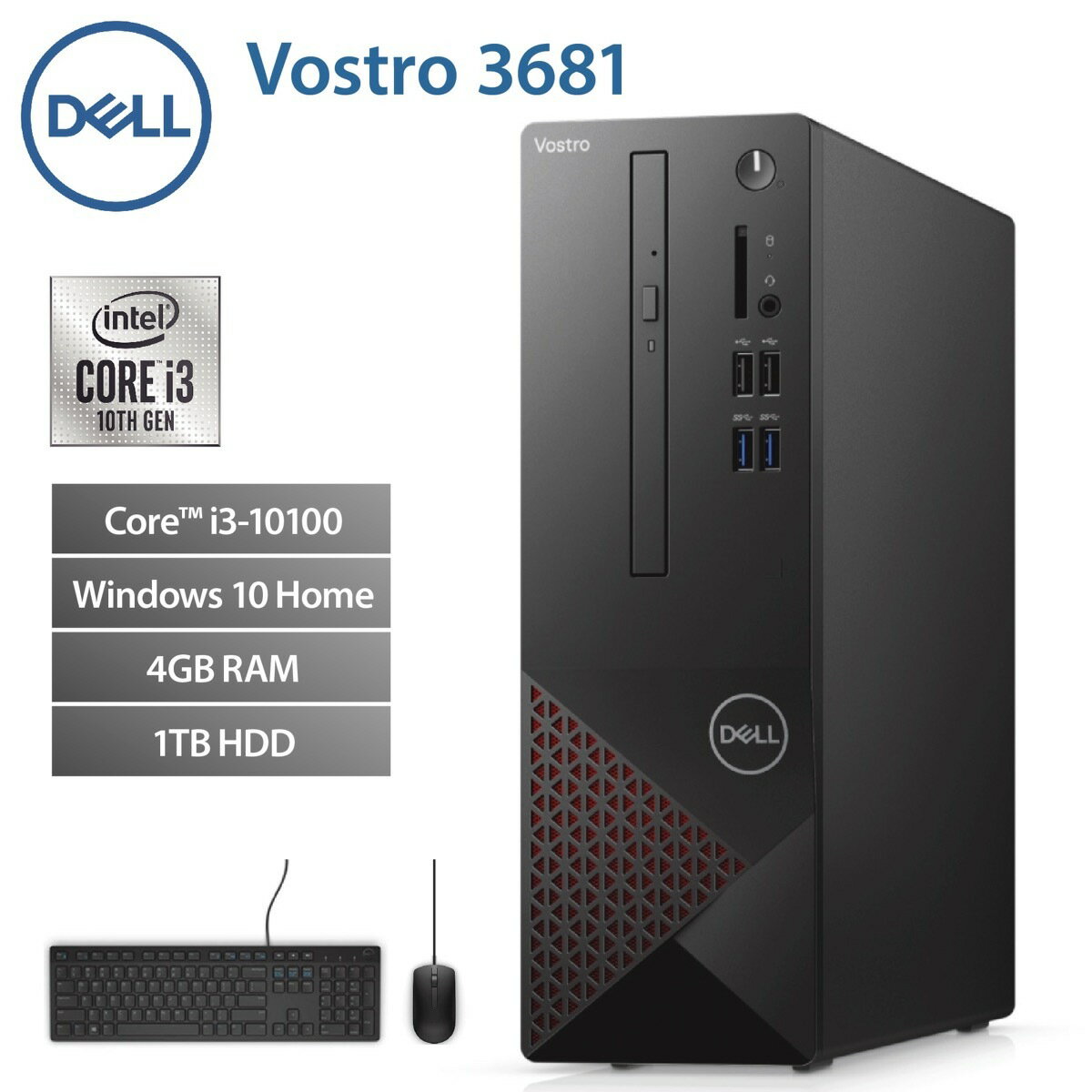 Dell Vostro3681 Win10 Intel Core i3 10100 3.6GHz メモリ4GB HDD1TB デスクトップ PC パソコン コンパクト ブラック デル (10)