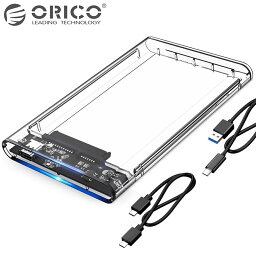 ORICO 2139C3-G2 USB Type-C 2.5インチ HDD SSD ケース 透明 クリア 工具不要 6Gbps USB 3.1 GEN2 ドライブケース 外付け 薄型 コンパクト 軽量 SATA3.0 ハードディスクケース UASP ケーブル2種付属 最大4TB 2139C3-G2-JP-CR オリコ (C)