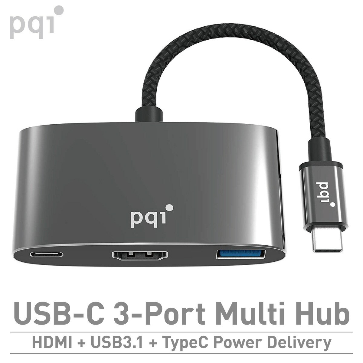 PQI USB-C 3ポートマルチ ハブ USB3.1 TypeA USB TypeC 4K 対応 HDMI HC3PMH映像出力 PD 充電 転送 (3C)PQI-HC3PMH