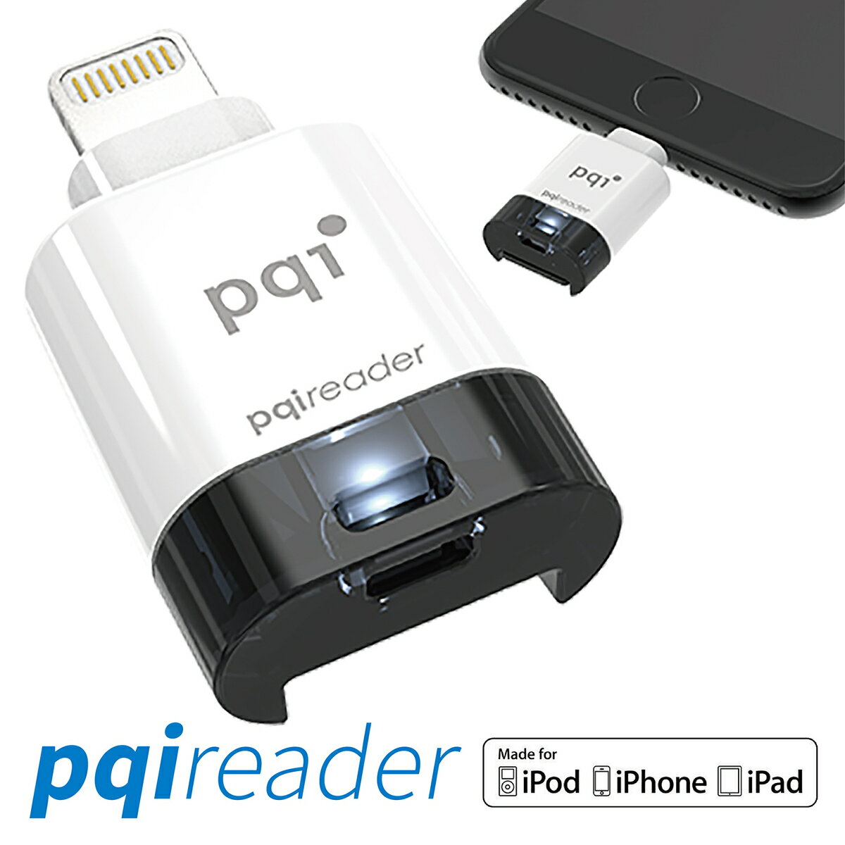 PQI reader iPhone/ Pad用 microSDメモリーカードリーダー ICREALWH バックアップ ビデオ編集 (C)PQI-ICREALWH