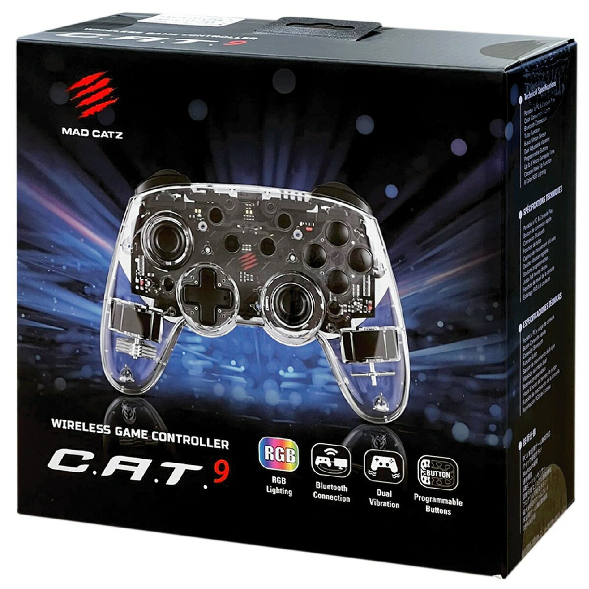 Mad Catz C.A.T. 9 ワイヤレス ゲーミング コントローラー Bluetooth 5.0 背面ボタン プログラム x2ボタン ターボ機能 RGB照明 クリア 透明 Android iOS iPhone Switch Windows PC ゲームパッド マッドキャッツ MADCATZ CAT9 GSSWDOINCR002-0J (06)