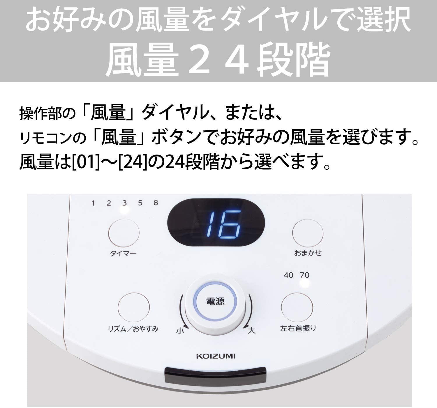 コイズミKLF-3591/W扇風機DCモーターリモコン付き風量24段階温度センサータイマー7枚羽根真上サーキュレーターホワイトKLF-3591KOIZUMI(F)