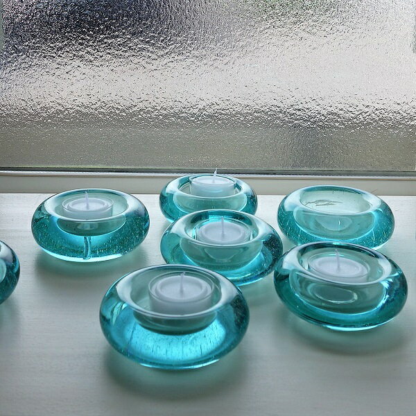 B級 キャンドルホルダー 1個 ガラス キャンドル付き 水色 ペーパーウエイト インテリア 2
