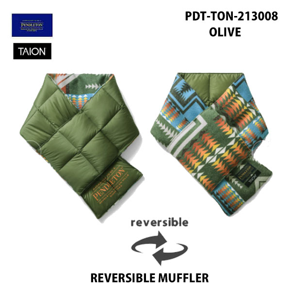 ペンドルトン ×タイオン PDT-TON-213008 オリーブ リバーシブル マフラー PENDLETON ×TAION REVERSIBLE MUFFLER OLIVE ハーディング柄 Harding Pattern ダウン