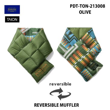 ペンドルトン ×タイオン PDT-TON-213008 オリーブ リバーシブル マフラー PENDLETON ×TAION REVERSIBLE MUFFLER OLIVE ハーディング柄 Harding Pattern ダウン