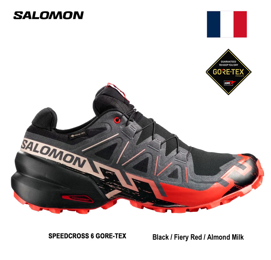 SALOMON SPEEDCROSS 6 GORE-TEX L49226000 Black / Fiery Red / Almond Milk サロモン　スピードクロス　男性用トレイルランニングシューズ　ゴアテックス　 日帰り登山 防水
