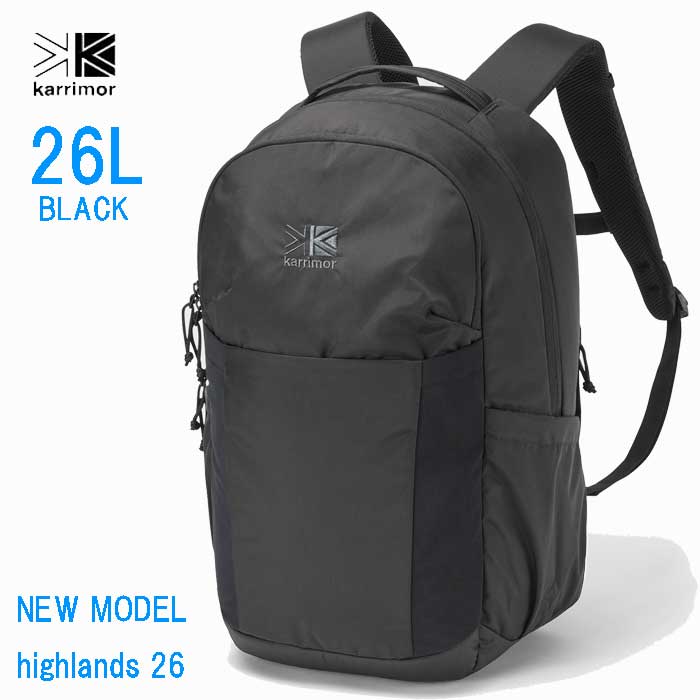 カリマー 501178 9000 ハイランズ 26 ブラック ブルー系のロゴマーク リュックサック Karrimor highlands 26 Black 耐久性に優れたCORDURA®生地を使用し 耐摩耗性に優れたPCコーティング加工を採用。