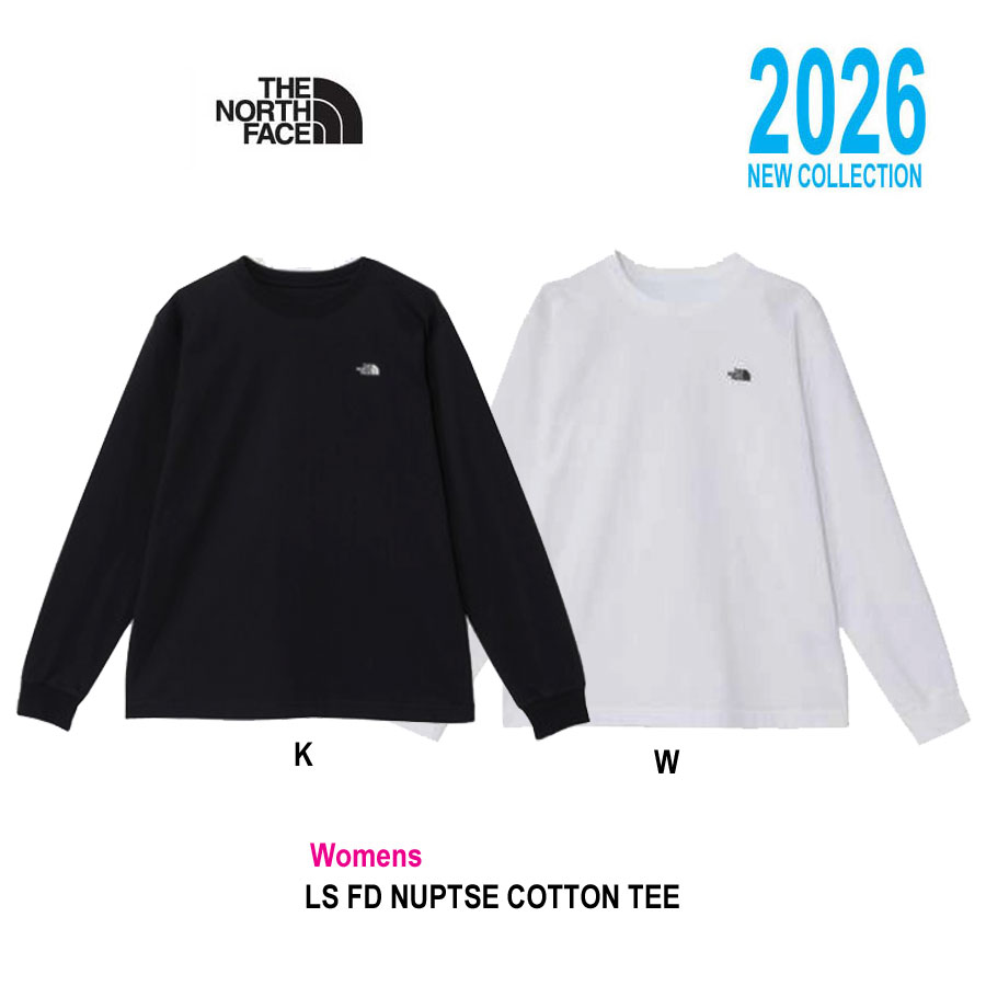 ウィメンズ 　ザ・ノース・フェイス NTW32535 Womens ロングスリーブフラッシュドライヌプシコットンティー（レディース） The North Face WOMENS LS Flash Dry Nuptse Cotton Tee ブラック・K , ホワイト・W