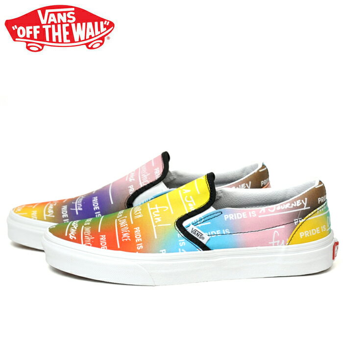 送料無料 バンズ クラシックスリッポン スニーカー レインボー メンズ レディース ローカット スケートシューズ 定番 VANS CLASSIC SLIP-ON (PRIDE) RAINBOW/TRUE WHITE 靴 くつ クツ VN000XG8ASA