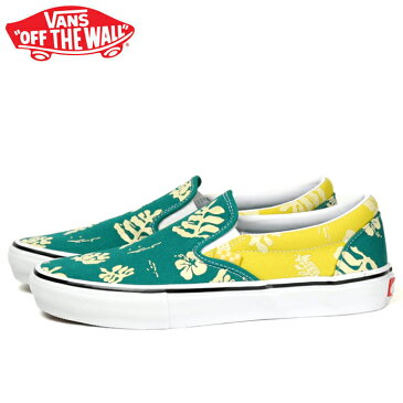 送料無料 バンズ スケート スリッポン スニーカー メンズ レディース アロハ柄 スケートシューズ 靴 くつ クツ VANS SKATE SLIP-ON (ALOHA) MARINE/GOLD