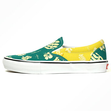 送料無料 バンズ スケート スリッポン スニーカー メンズ レディース アロハ柄 スケートシューズ 靴 くつ クツ VANS SKATE SLIP-ON (ALOHA) MARINE/GOLD