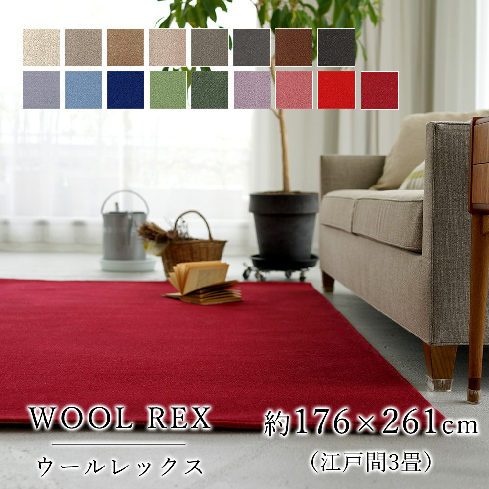 Rakuten - 【★P3倍！〜6/26 1:59迄】ラグ ラグマット カーペット 絨毯 スミノエ ウールレックス 長方形 約176×261cm 江戸間3畳 ホットカーペット 床暖房 オールシーズン 消臭 低ホルムアルデヒド 静電気防止 防虫 防ダニ 防炎 コンシェルジュ