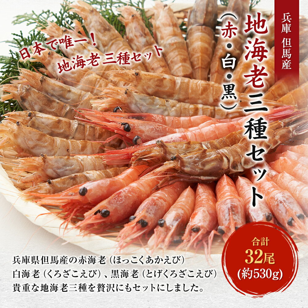 国産 但馬の地海老 3種食べ比べセット 送料無料【赤・白・黒】甘えび 甘海老12尾・クロザコエビ モサエビ10尾・とげくろざこえび トゲクロザコエビ10尾 合計32尾で1箱約530g