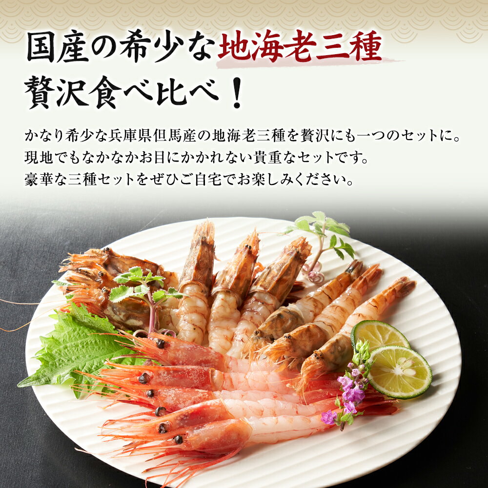 国産 但馬の地海老 3種食べ比べセット 送料無料【赤・白・黒】甘えび 甘海老12尾・クロザコエビ モサエビ10尾・とげくろざこえび トゲクロザコエビ10尾 合計32尾で1箱約530g