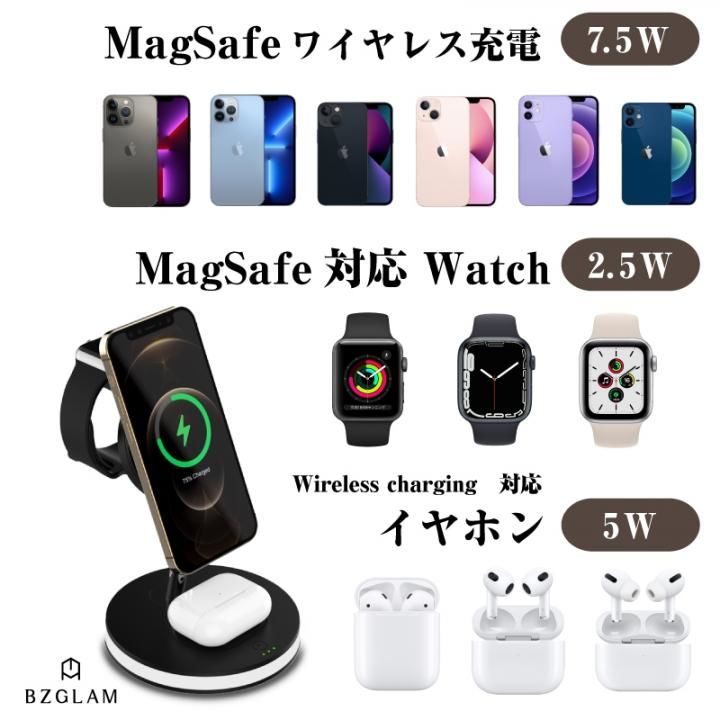 BZGLAM マグネット4in1スタンド充電ステーション ワイヤレス充電器 充電スタンド iPhone デスク オフィス デスク用品