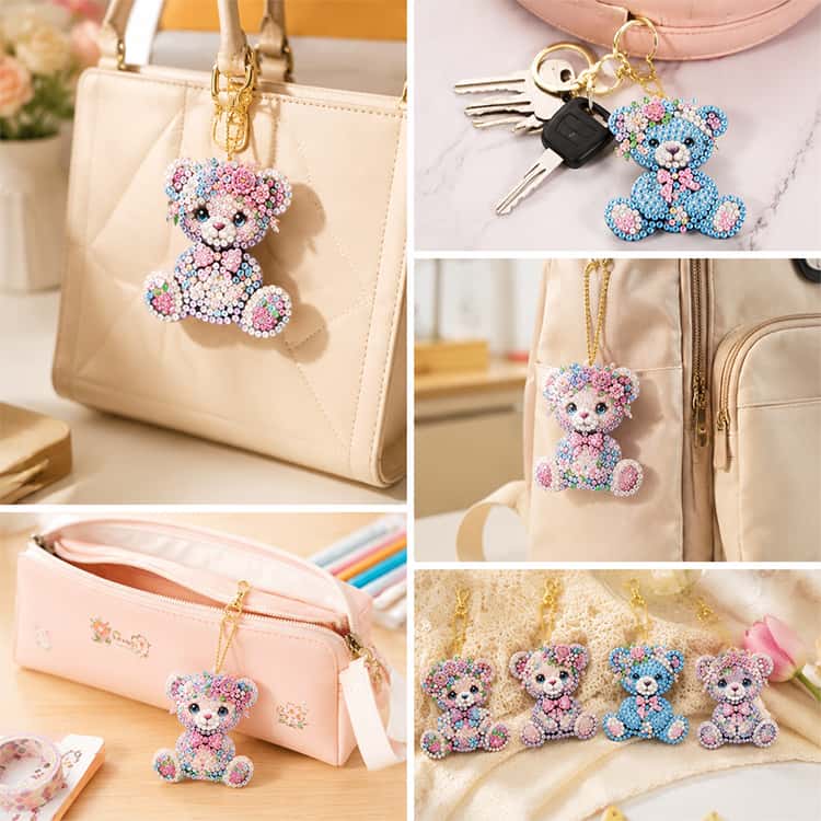 手芸 ベア アート キット ビーズアート 子供 工作 初心者 ダイヤモンドアート くま 刺繍 セット ビーズ 大人 5点セット 絵画 ツール 大人のビーズアートキット ダイヤモンド ダイアモンドアート 簡単 趣味 キーホルダー applecollection-10060487 あっぷるコレクション楽天市場店 サンプル画像3