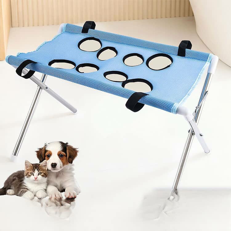 あっぷるコレクション楽天市場店の猫用 グルーミングハンモック 犬用 バスタブ台 ペット用トリミング台 折りたたみ式 メッシュ ペットバスサポート 8穴設計 四肢サポート付き 小型犬 猫 シャンプー お手入れ 爪切り ブラッシング 介護ケア 省スペース収納 抜け出し防止 トリミング台 バスタブ台｜アングル3