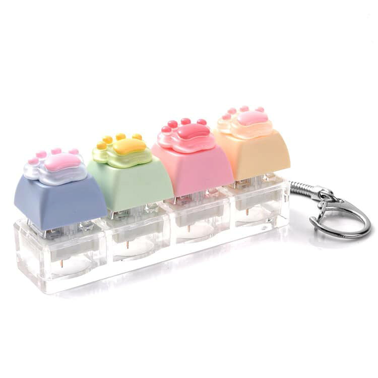 あっぷるコレクション楽天市場店の猫の肉球 フィジェットキーボード キーホルダー 4キー メカニカル クリックトイ ASMR ストレス解消 ミニキーボード 指先遊び おもちゃ バッグチャーム スマホチャーム 携帯便利 メカニカル タクタイル 音 クリック 大人 子供 プレゼント 送料無料｜アングル2