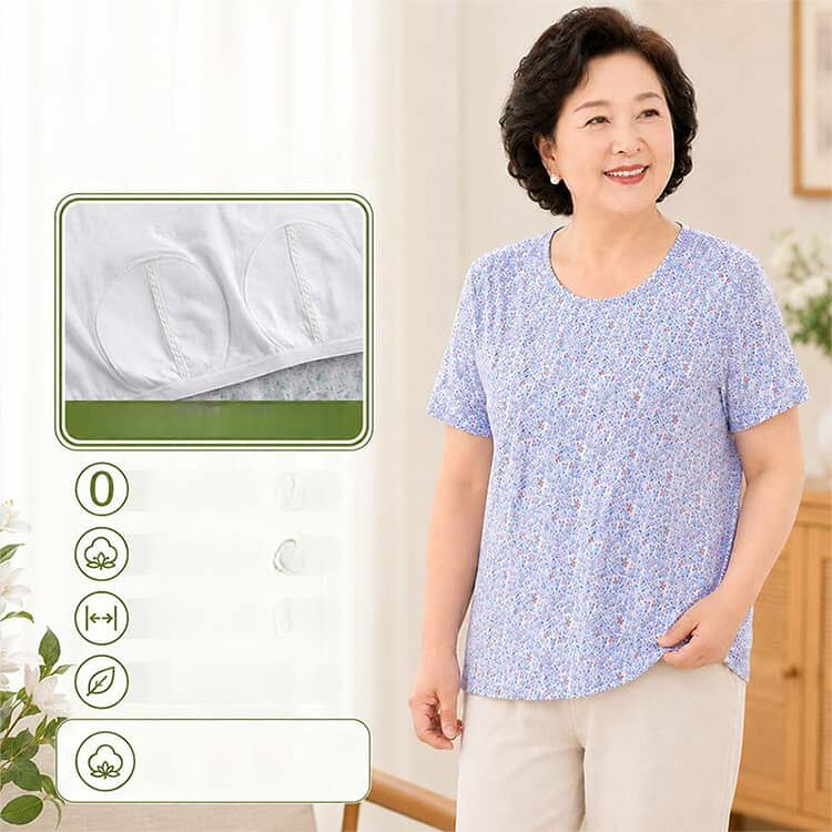 レディース 花柄 シンプル カップ付き パッド付き 薄手 ママ シニア 半袖tシャツ ...