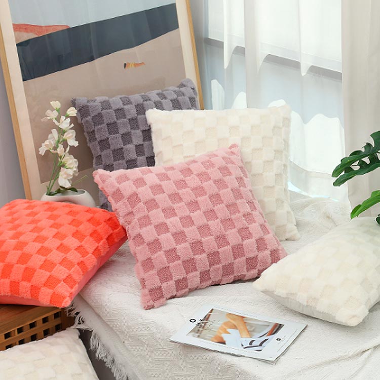 45×45cm 30×50cm クッションカバー チェック 北欧 おしゃれ 無地 シンプル ふわふわ もこもこ モダン 洗える ソファー ベッド アイボリー 白 ホワイト ベージュ インテリア雑貨 ベージュ コーヒー オレンジ ピンク ブラック 送料無料 [2]