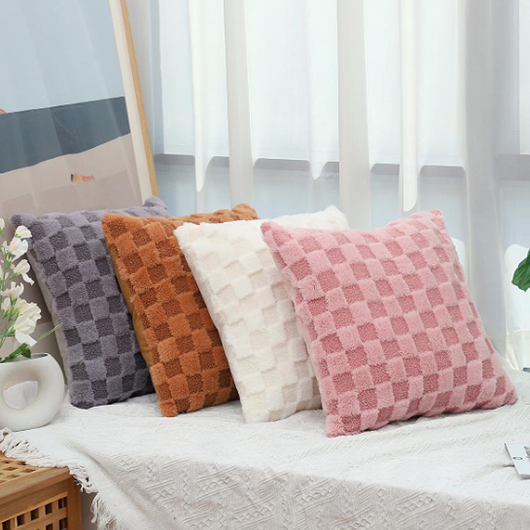 45×45cm 30×50cm クッションカバー チェック 北欧 おしゃれ 無地 シンプル ふわふわ もこもこ モダン 洗える ソファー ベッド アイボリー 白 ホワイト ベージュ インテリア雑貨 ベージュ コーヒー オレンジ ピンク ブラック 送料無料 [3]