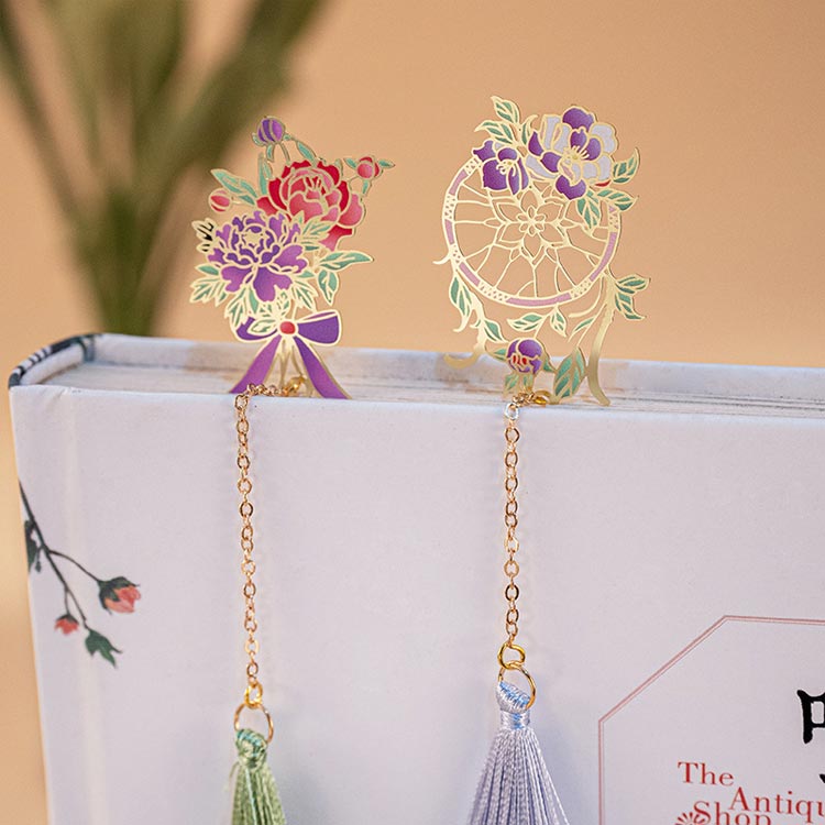 【2個セット】ブックマーカー 花 金属 ゴールド おしゃれ 読書 しおり 桃の花 ユリ チューリップ 薔薇 雛菊 桜 白百合 花柄 ブックマーカー 女の子 女性 プレゼント ギフト 送料無料