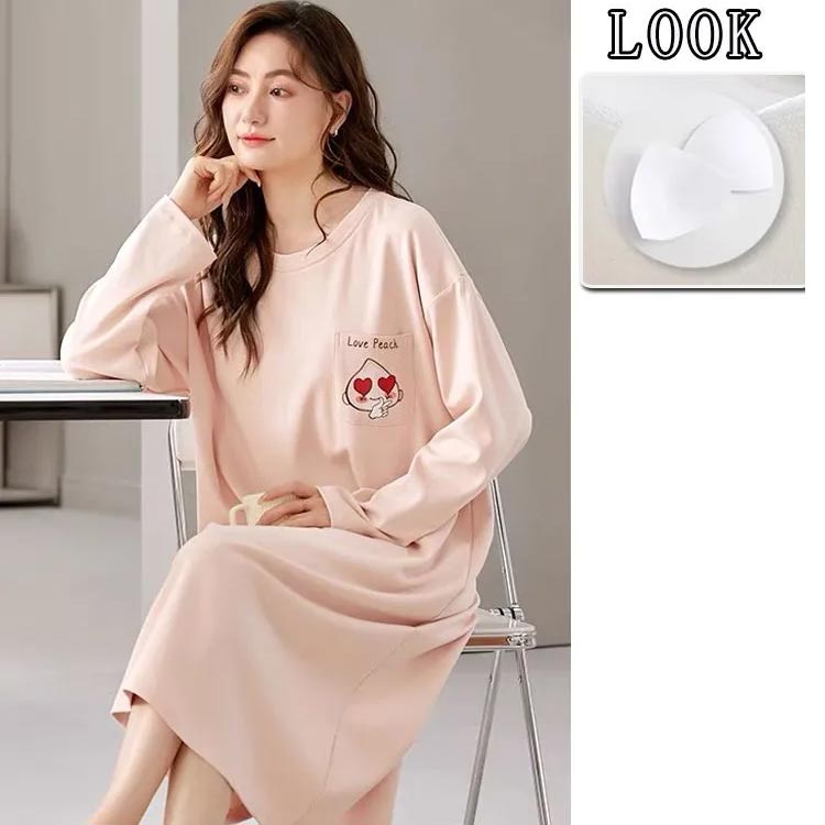 カップ付き ワンピース ルームウェア 長袖 レディース パジャマ ブラカップ付き 部屋着 おしゃれ かわいい 秋 冬 春 2