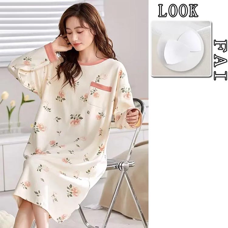 カップ付き ワンピース ルームウェア 長袖 レディース パジャマ ブラカップ付き 部屋着 おしゃれ かわいい 秋 冬 春 3