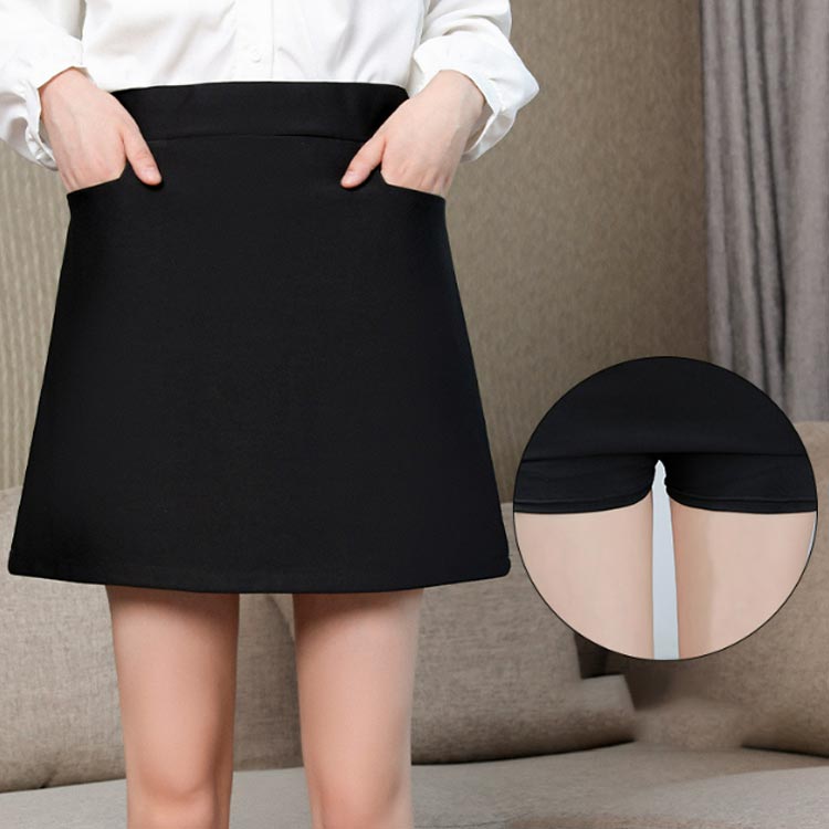 事務服 スカート レディース 秋 春 夏 Aライン スカート 露出防止ショーツ付き 膝丈 ハイウエスト ボトム 制服 フォーマルスカート ブラック 洗える お手入れ簡単 事務員 美脚 着瘦せ 体型カバー ポケット オフィス ビジネス 通勤